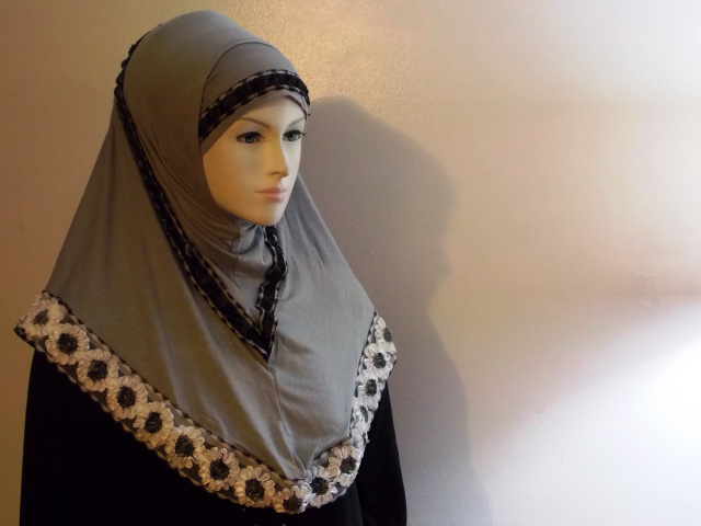  Grey Floral style 2 Piece Hijab 3